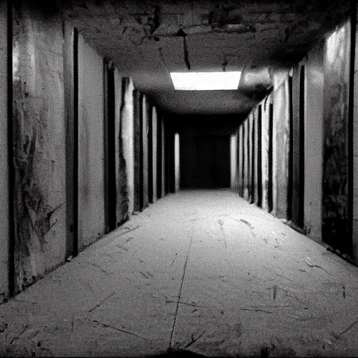 Prompt: the backrooms, liminal space, eerie, grainy footage, first person