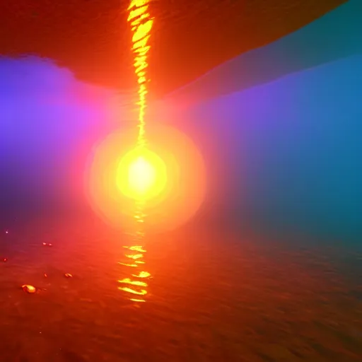 Image similar to 3d render underwater with brilliant lights. Colorful caustics. 8k resolution. Unreal engine.