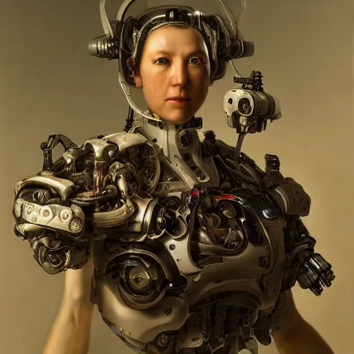 Image similar to Ultra detailed, 4K Portrait of a Cyborg by Rachel Ruysch