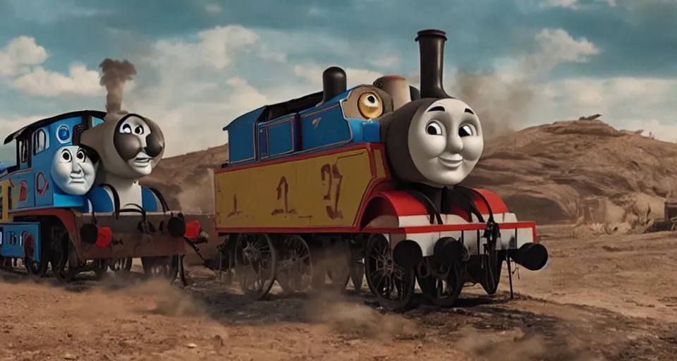 Image similar to still frame of Thomas the Tank Engine in MAD MAX: FURY ROAD (2015)