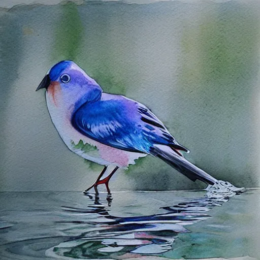 Prompt: watercolor bird, realistic, water