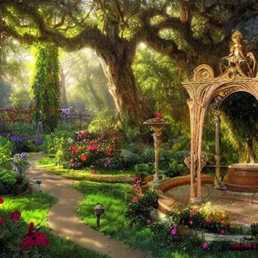 Image similar to The enchanted garden by james gurney