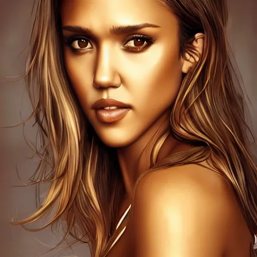 Image similar to jessica alba in the style of stefan kostic, realistic, full body, sharp focus, 8 k high definition, insanely detailed, intricate, elegant, art by stanley lau and artgerm