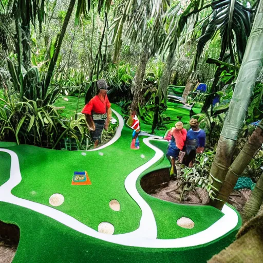 Image similar to an overview of a mini - golf course in a jungle