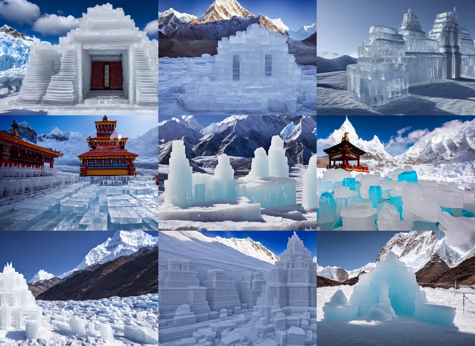 Prompt: a temple made of ice in himalaya, 4 k