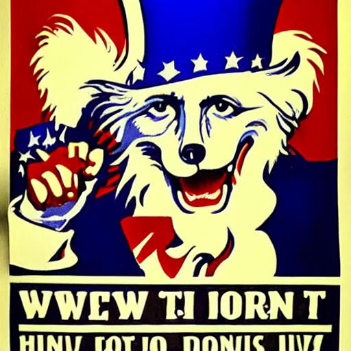 Image similar to fox animal dressed as uncle sam propaganda poster