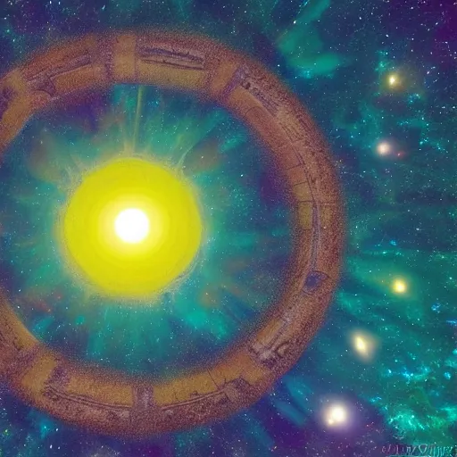 Image similar to The mighty donut, yellow aura, celestial, divine, Sci-fi Art