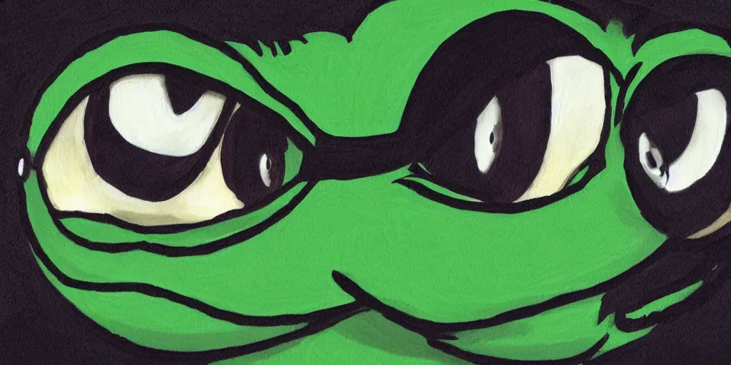 Prompt: sad pepe, big eyes, dark background, crying, emotional painting, high quality, detailed