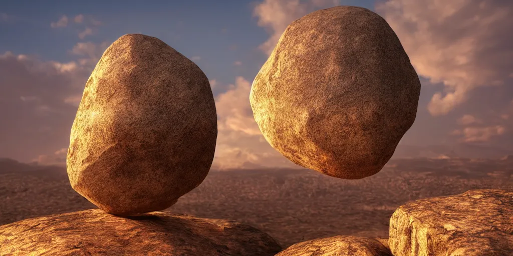 Prompt: hd photo of a giant stone suspended in mid air, high definition, detailed, atmospheric lighting, golden hour, scifi, 8K detail post-processing, artstation