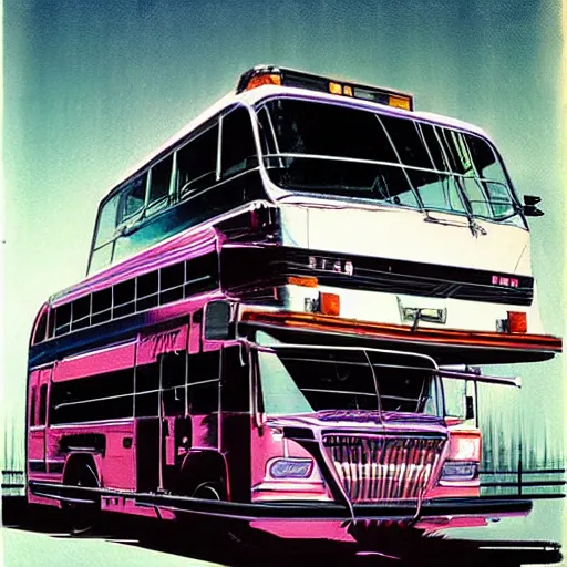 Image similar to concept art for chainsaw bus, painted by syd mead, high quality