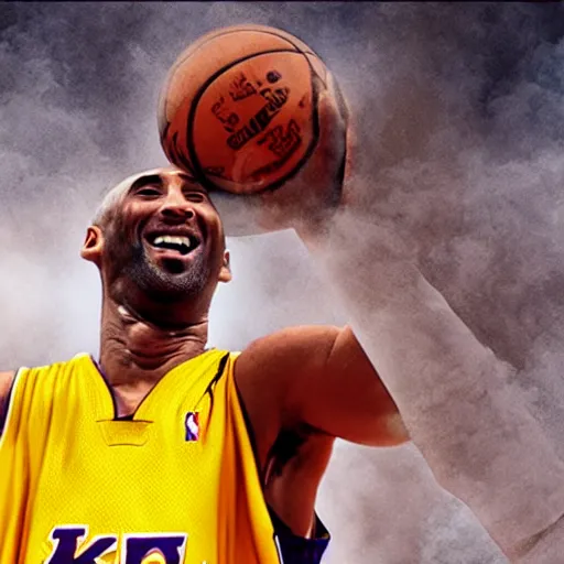 Image similar to selfie of kobe bryant in a helicopter, smoke around him, 8k resolution, hyper detailed, realistic face, shot in the air