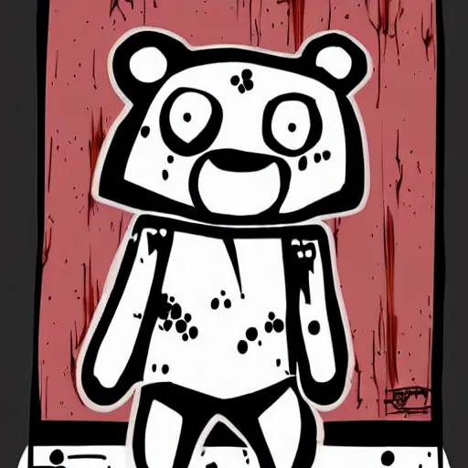 Image similar to grunge cartoon drawing of a teddy bear with bloody eyes by - danny phantom, loony toons style, horror theme, detailed, elegant, intricate