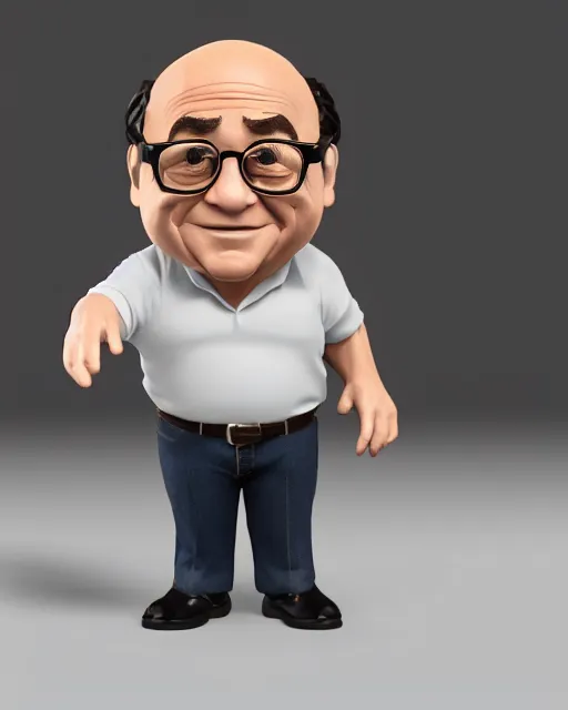 Image similar to full body 3 d render of danny devito as a funko pop, studio lighting, white background, blender, trending on artstation, 8 k, highly detailed