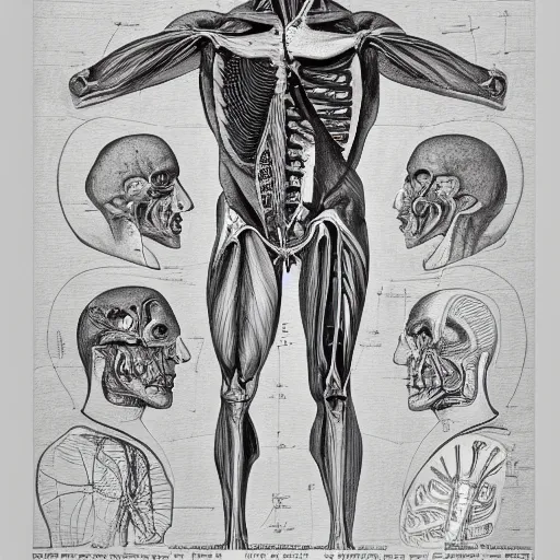 Image similar to medical anatomical study of an alien, drawing poster,