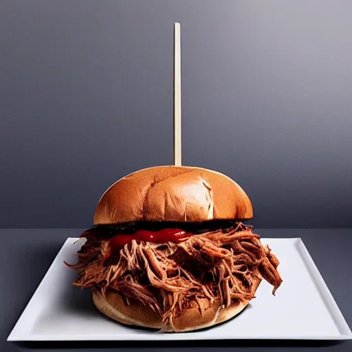 Image similar to monster that looks like a pulled pork sandwich, bbq sauce splashes, dark lighting, moonlight, horror, scary, hyper-realistic