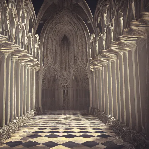 Image similar to view inside of a gothic temple, high quality render, octane render, arstation trending, cryengine, unreal engine, high details