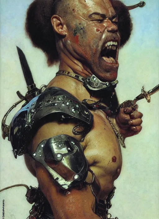 Prompt: head and upper body portrait of jocko willink as huge warrior with muscular neck, science fiction, by john berkey and lawrence alma tadema and rick berry and norman rockwell