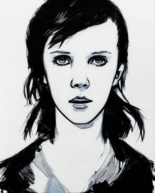 Prompt: pencil sketch of millie bobby brown by yoji shinkawa