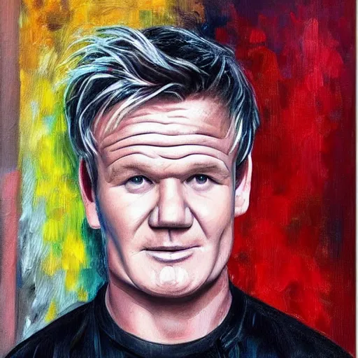 Image similar to Chef Gordon Ramsey with his head sandwiched, oil painting