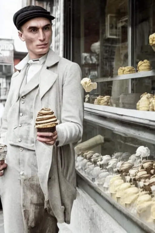 Image similar to thomas shelby selling ice cream