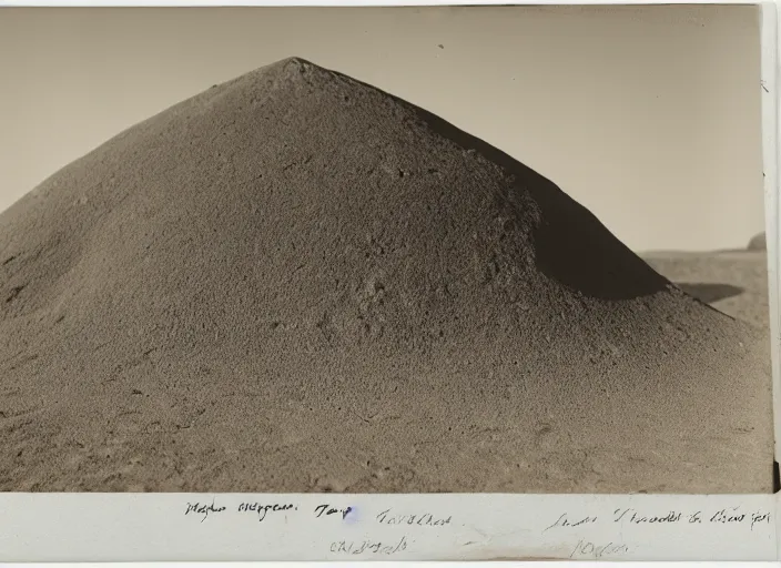 Prompt: Photograph of a small hexagonal dirt tumulus in a lush desert, with a wooden door, albumen silver print, Smithsonian American Art Museum