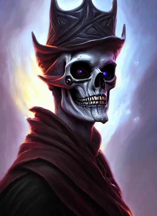 Image similar to a _ fantasy _ style _ portrait _ painting _ of skull head lich, dnd, wicked, oil _ painting _ unreal _ 5 _ daz. _ rpg _ portrait _ extremely _ detailed _ artgerm _ greg _ rutkowski _ greg