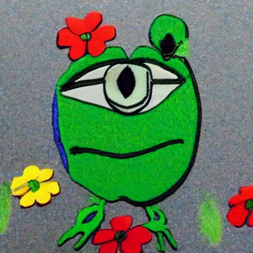 Image similar to pepe the frog as a flower