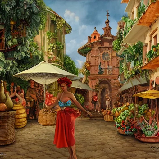 Image similar to carmen miranda, a detailed matte painting by anton pieck, deviantart contest winner, concept art, official art, matte drawing