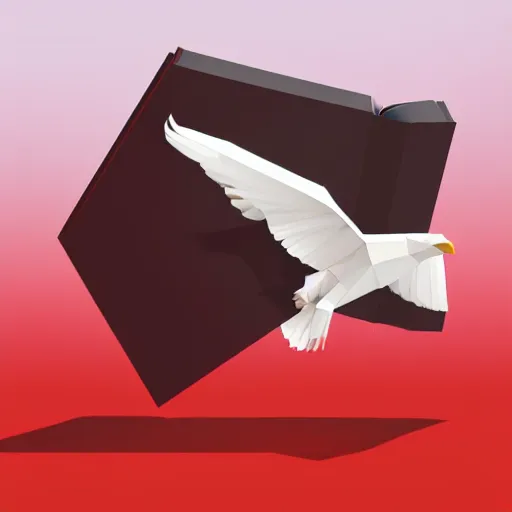 Image similar to low poly, vector, white eagle flying above an open book, icon, red background, cgsociety, artstation, octane render