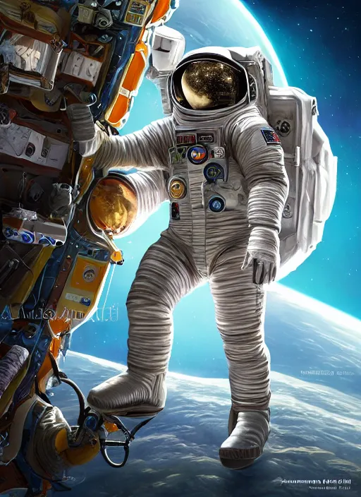 Image similar to high intricate donkey as an astronaut on space harbor, full shot, maria panfilova, andrea savchenko, mike kime, ludovic plouffe, qi sheng luo, oliver cook, julian calle, eddie mendoza, trending on artstation