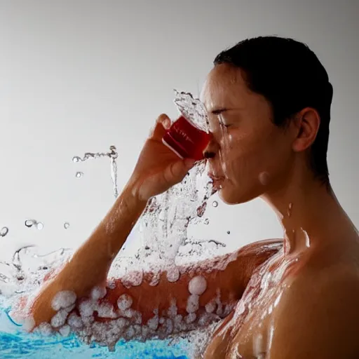 Image similar to a person bathing in hydrogen peroxide, portrait photograph