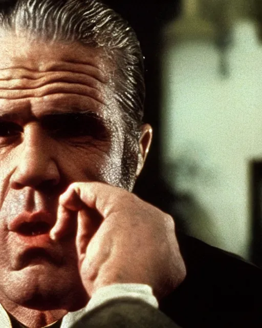 Image similar to film still close up shot of ron perlman as vito corleone from the movie the godfather. photographic, photography