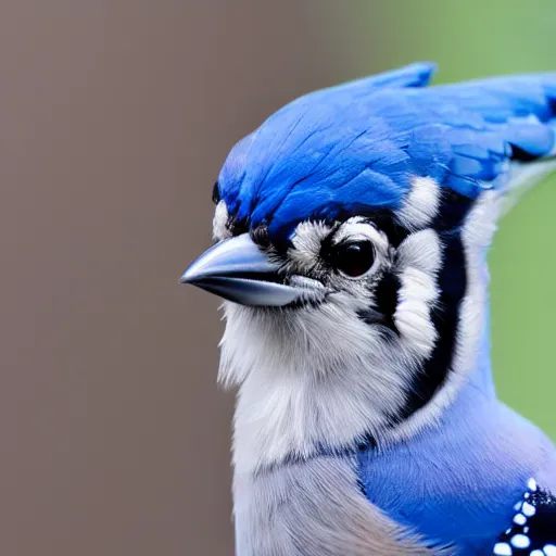 Image similar to photograph of a bluejay staring directly into the camera