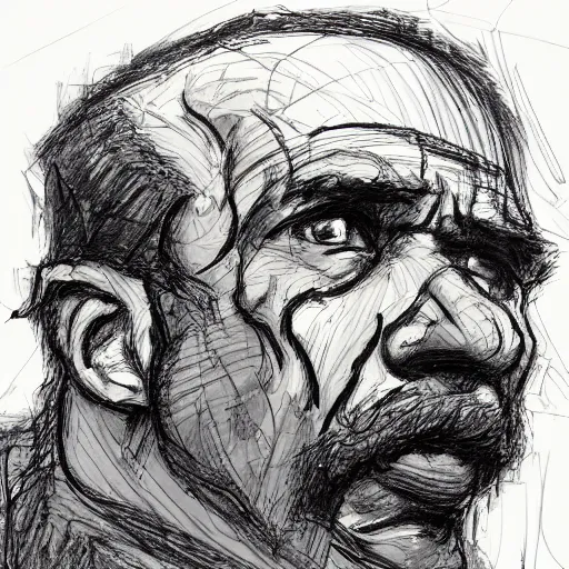 Prompt: a realistic yet scraggly portrait sketch of the side profile of a stern and sophisticated the demoman, trending on artstation, intricate details, in the style of frank auerbach, in the style of sergio aragones, in the style of martin ansin, in the style of david aja, in the style of mattias adolfsson