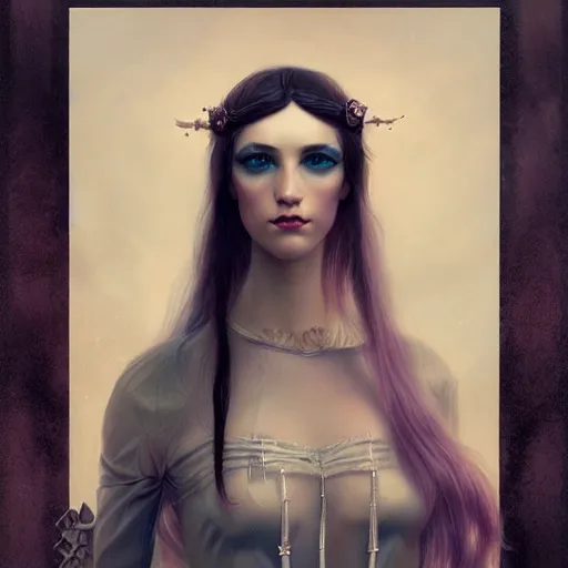 Prompt: tom bagshaw portrait, very beautiful dollpunk in a full dress and long hair, professionally retouched, perfect blue eyes, ultra realistic soft painting, soft facial traits, perfectly detailed linework, symmetrical accurate intricate features, highly detailed, artstation, sharp focus