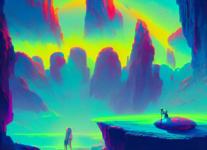 Prompt: A psychedelic holographic , vibrant color scheme, highly detailed, in the style of romanticism, cinematic, artstation, Moebius, Greg rutkowski