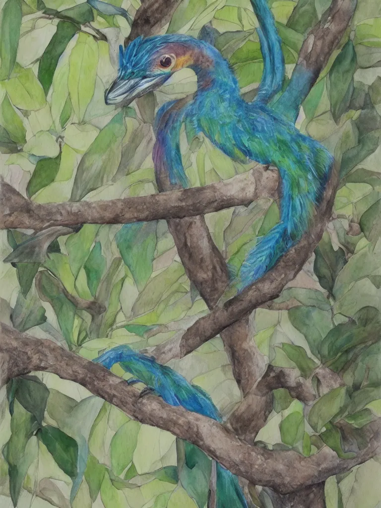 Prompt: A realistic painting of a Quetzal on a white background, watercolour, pastel colours,