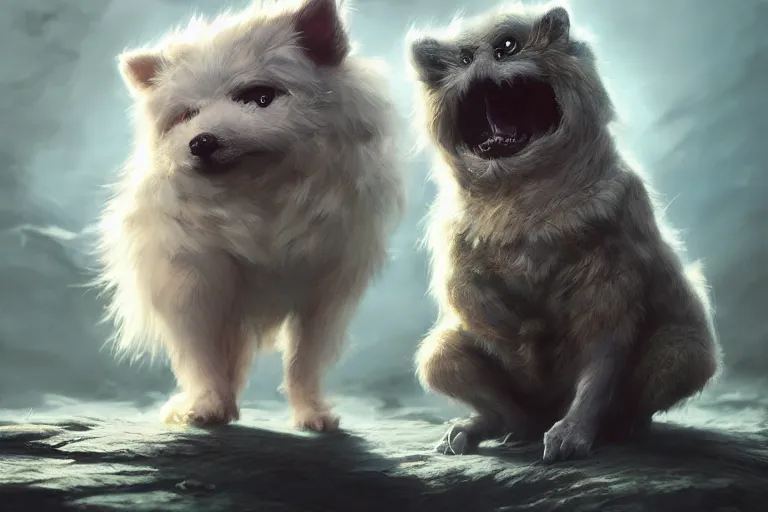 Prompt: The fluffiest little fur creature in the world, hybrid animal, fullbody, oil painting, Greg Rutkowski, Charlie Bowater, unreal 5, DAZ, hyperrealistic, octane render, RPG portrait, dynamic lighting, fantasy art, beautiful face