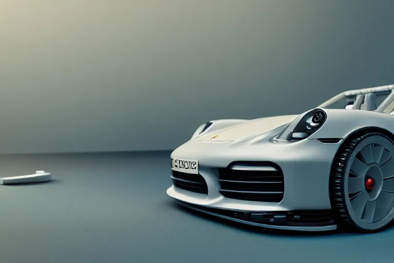 Image similar to Porsche designed by Apple, made out of Lego, octane render, studio light, 35mm,