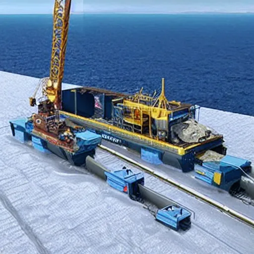 Image similar to immense tunnel boring drill breaks through surface ice into vast subterranean ocean