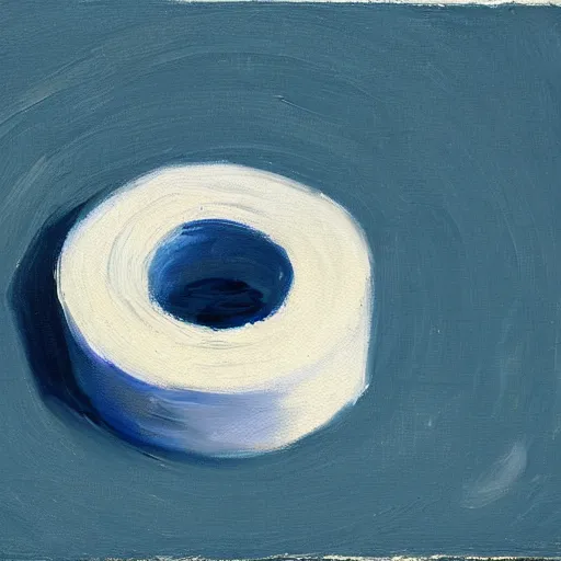 Image similar to a painting of a roll of toilet paper against a dark blue background, impressionist painting