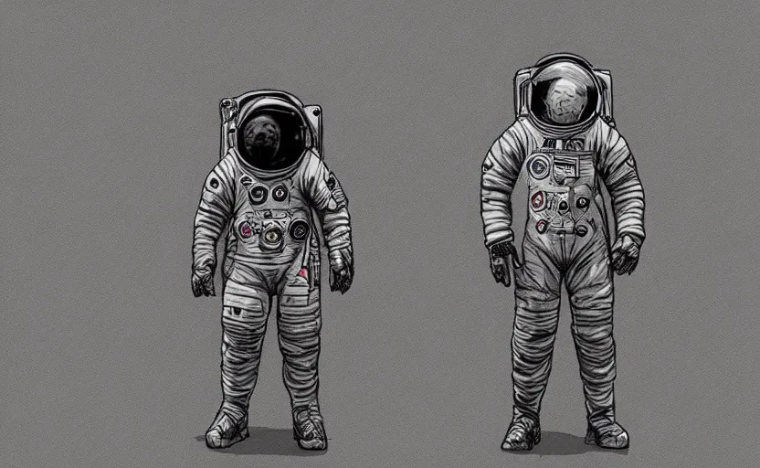 Image similar to full body astronaut sketch, concept art, digital art, in the style of darren bartley, katsuya terada