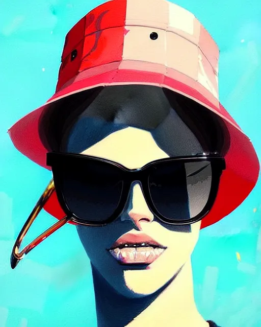 Prompt: a ultradetailed beautiful painting of a stylish shark humanoid wearing black ysl sunglasses and a black bucket hat, by conrad roset, greg rutkowski and makoto shinkai trending on artstation