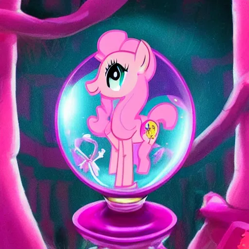 Image similar to Pinkie Pie 💓🐴 trapped inside a crystal ball 🔒🔮