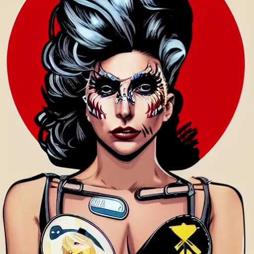 Image similar to a portrait of Lady Gaga as an android, by MARVEL comics and Sandra Chevrier