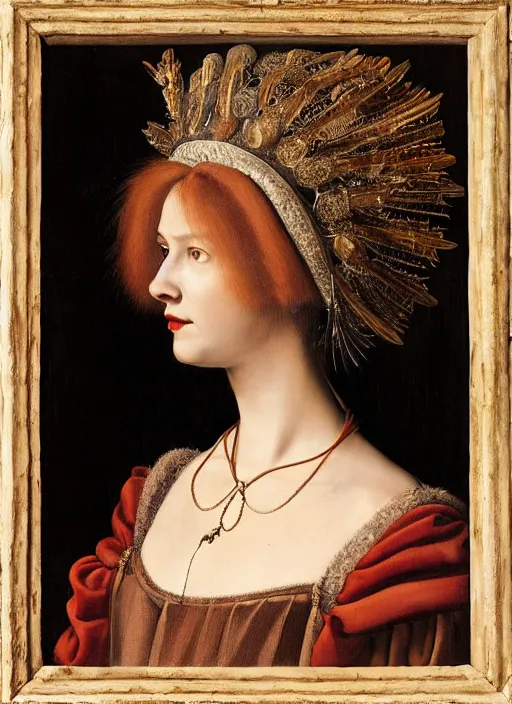 Prompt: portrait of young woman in renaissance dress and renaissance headdress, style by the ex machina