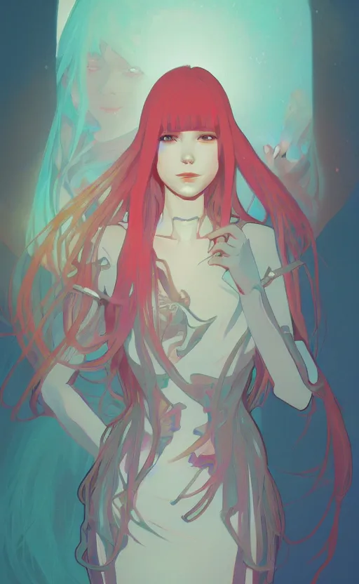 Image similar to Zero Two, ambient lighting, 4k, alphonse mucha, lois van baarle, ilya kuvshinov, rossdraws, artstation