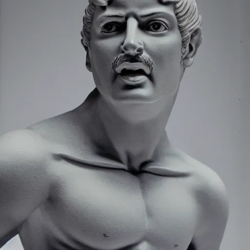 Image similar to George Michael of WHAM, sculpted by Michelangelo,