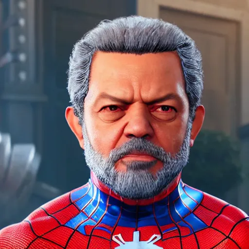 Prompt: A still of Luiz Inácio Lula da Silva as Spider-man on Avengers Endgame, award winning photo, unreal engine, highly detailed features