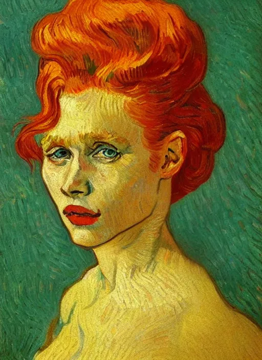 Image similar to lifelike oil painting portrait of ariel by van gogh